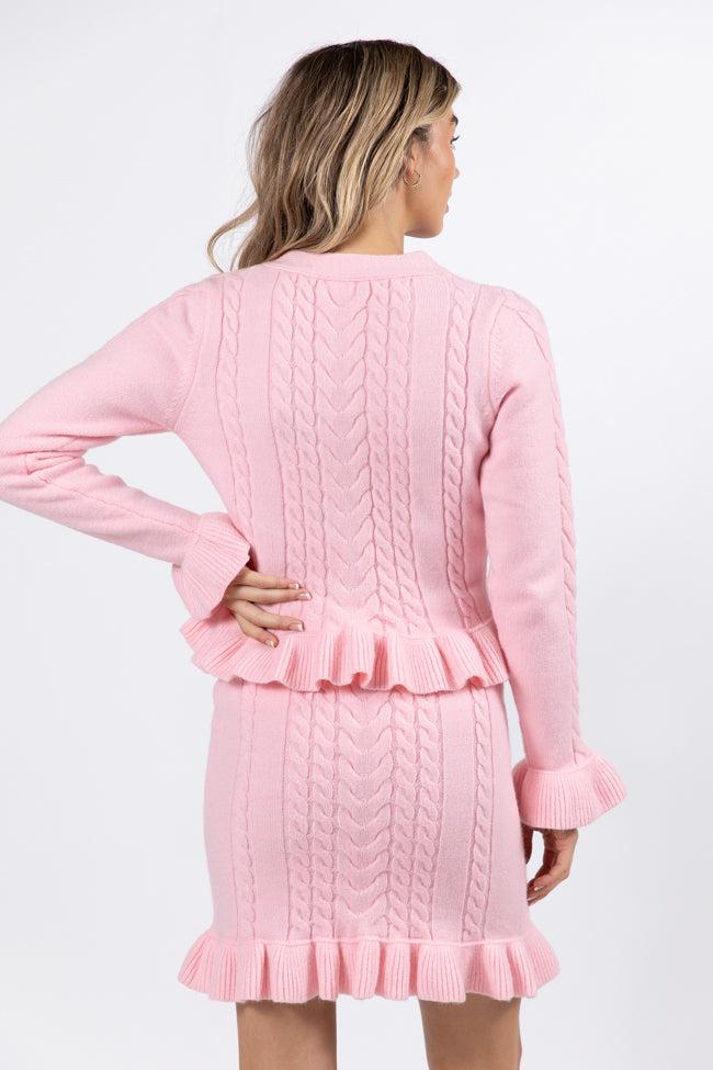 Glistening In The Snow Pink Cable Knit Cardigan Set FINAL SALE Product Image