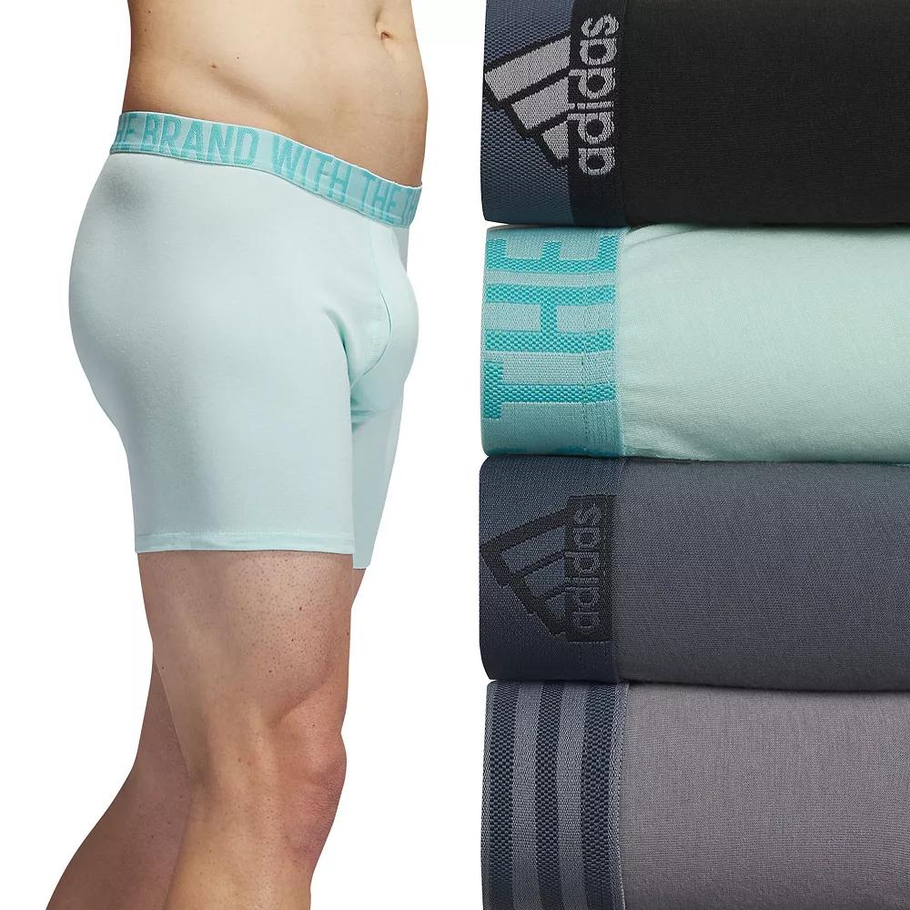 Men's adidas 4-Pack Stretch Cotton Boxer Briefs, Size: XL, Black Aqua Grey Product Image