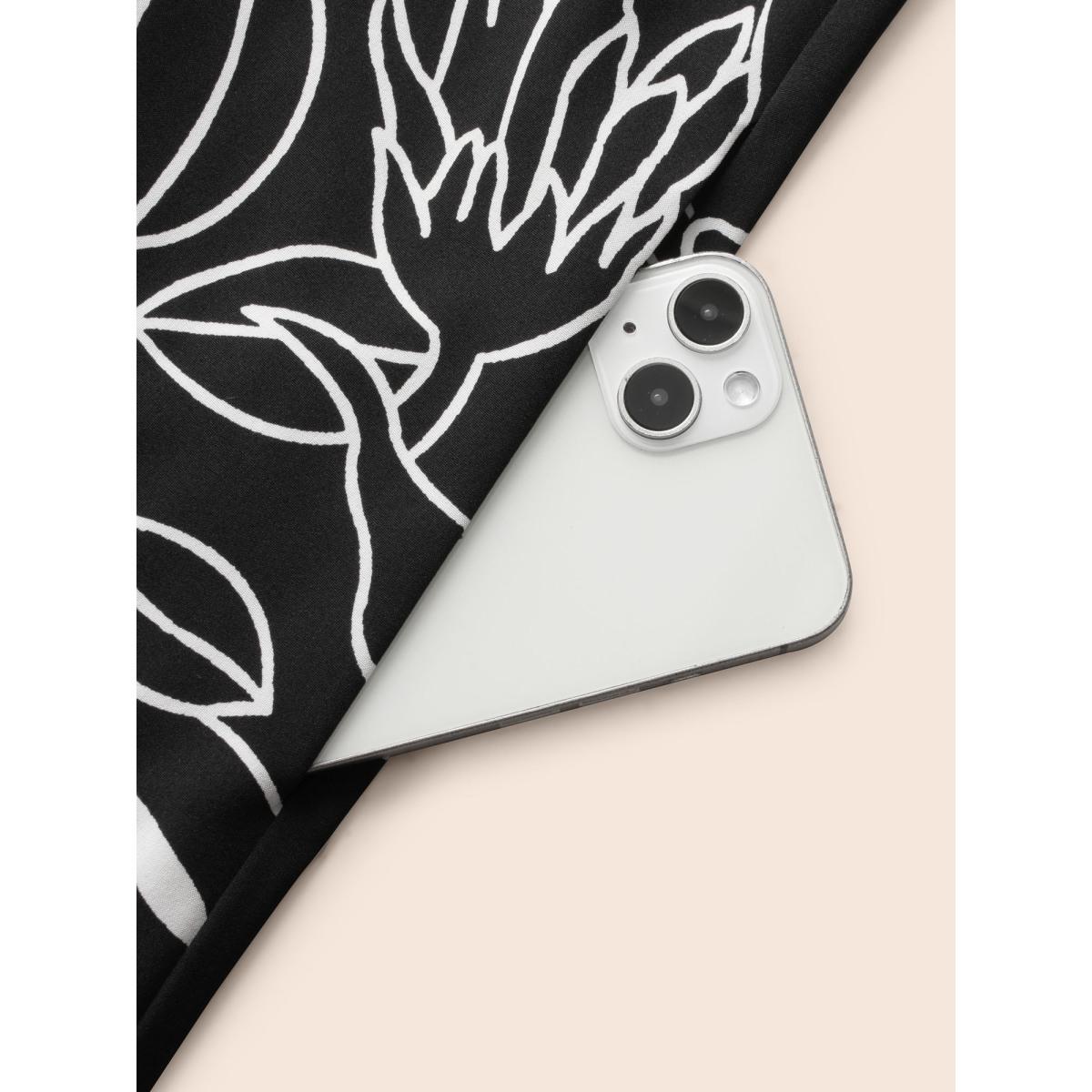 Plus Size Floral Shirt Collar Button Up Dress Black Women Elegant Button Shirt collar Short sleeve Curvy BloomChic 30/6X Product Image