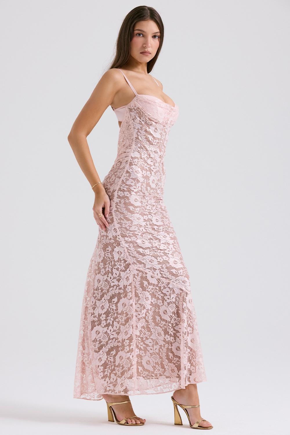 Azzurra  rose pink lace godet gown Product Image