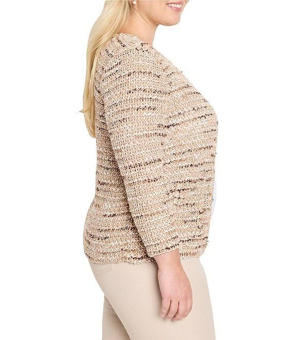 NIC + ZOE Plus Tonal Mix Knit Round Neck Bracelet Sleeve Hook Front Jacket Product Image