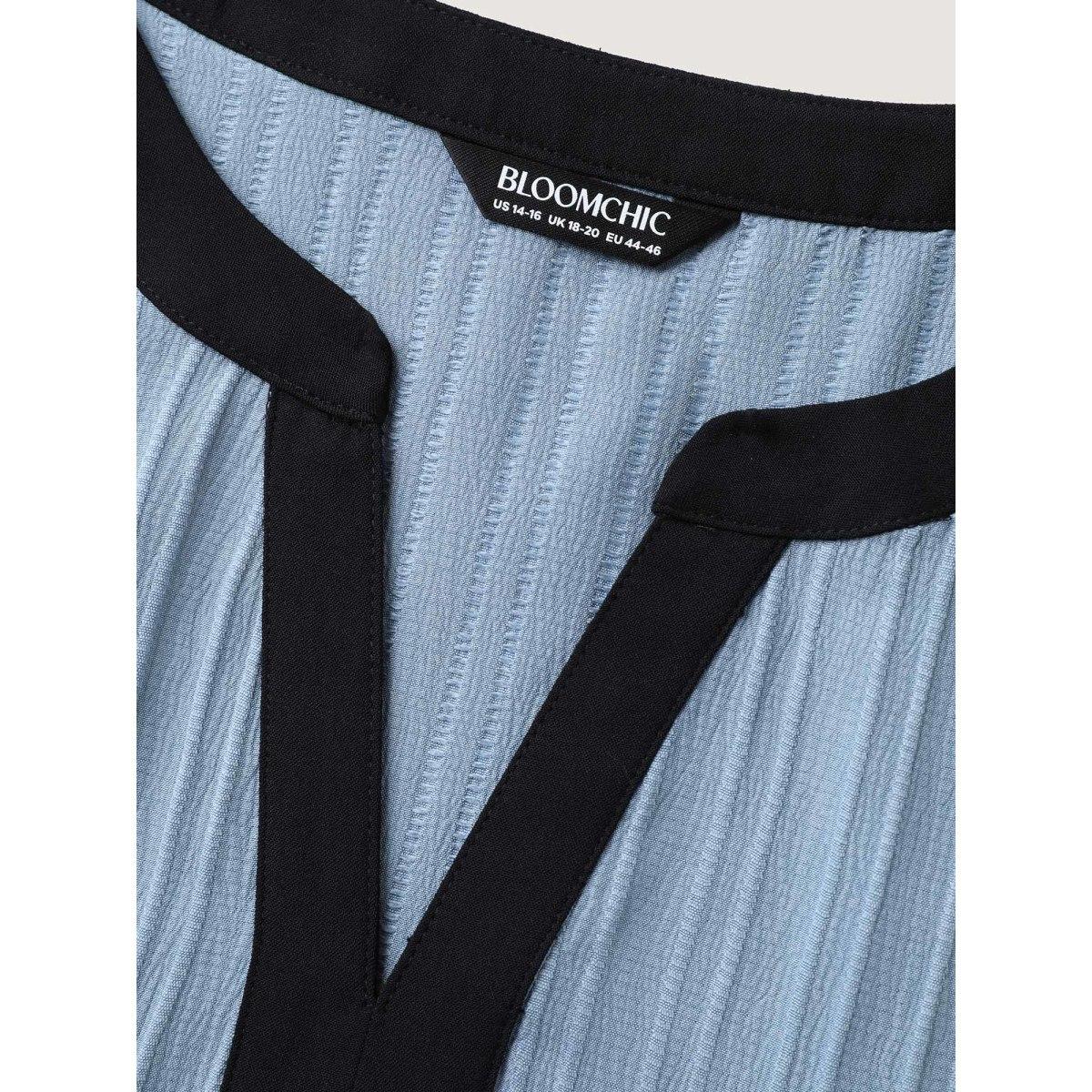 Plus Size Stone Textured Color Contrast Petal Sleeve Blouse Women Short sleeve Flat collar with V-notch Work Blouses BloomChic 12/L Product Image