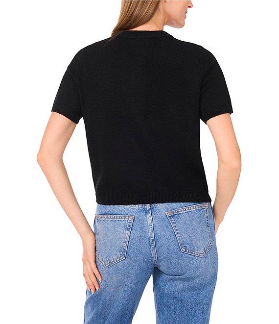 CeCe Knit Round Neck Short Sleeve Bow Top Product Image