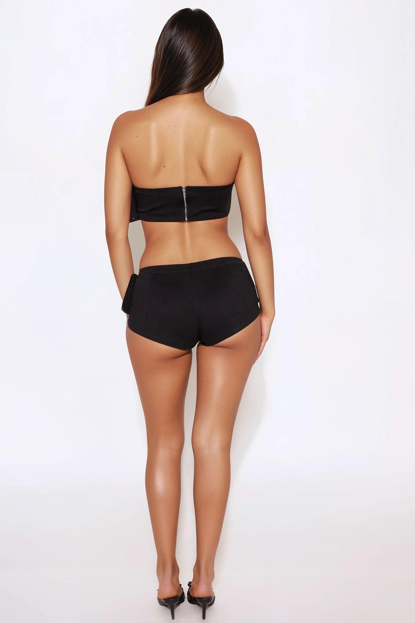 The Baddie Fit Grommet Micro Short Set - Black Product Image