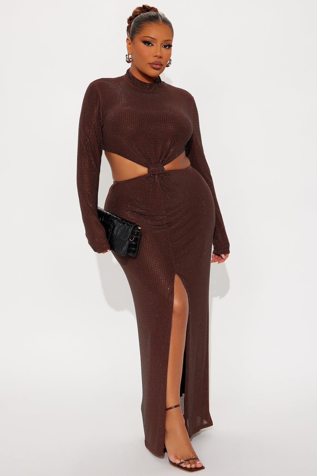 Majestic Moment Rhinestone Maxi Dress - Chocolate Female Product Image