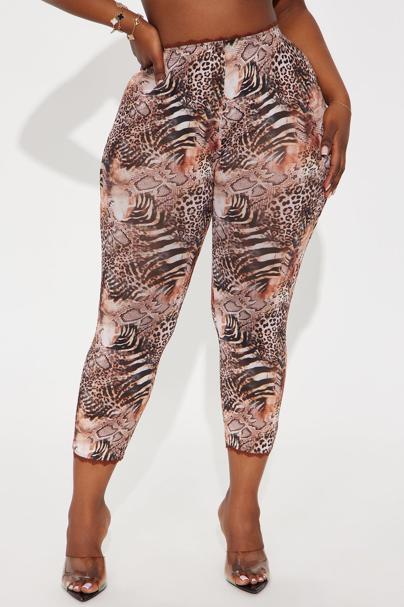 Mila Animal Print Mesh Capri Legging - Brown/combo Female Product Image