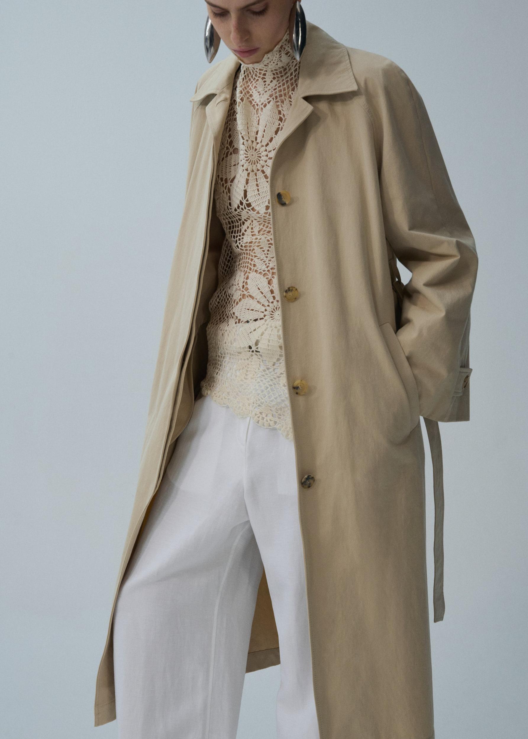 Wrap cotton trench coat in beige Product Image