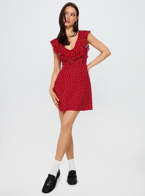 Cherry Schnapps Flutter Mini Dress Red Polka Product Image