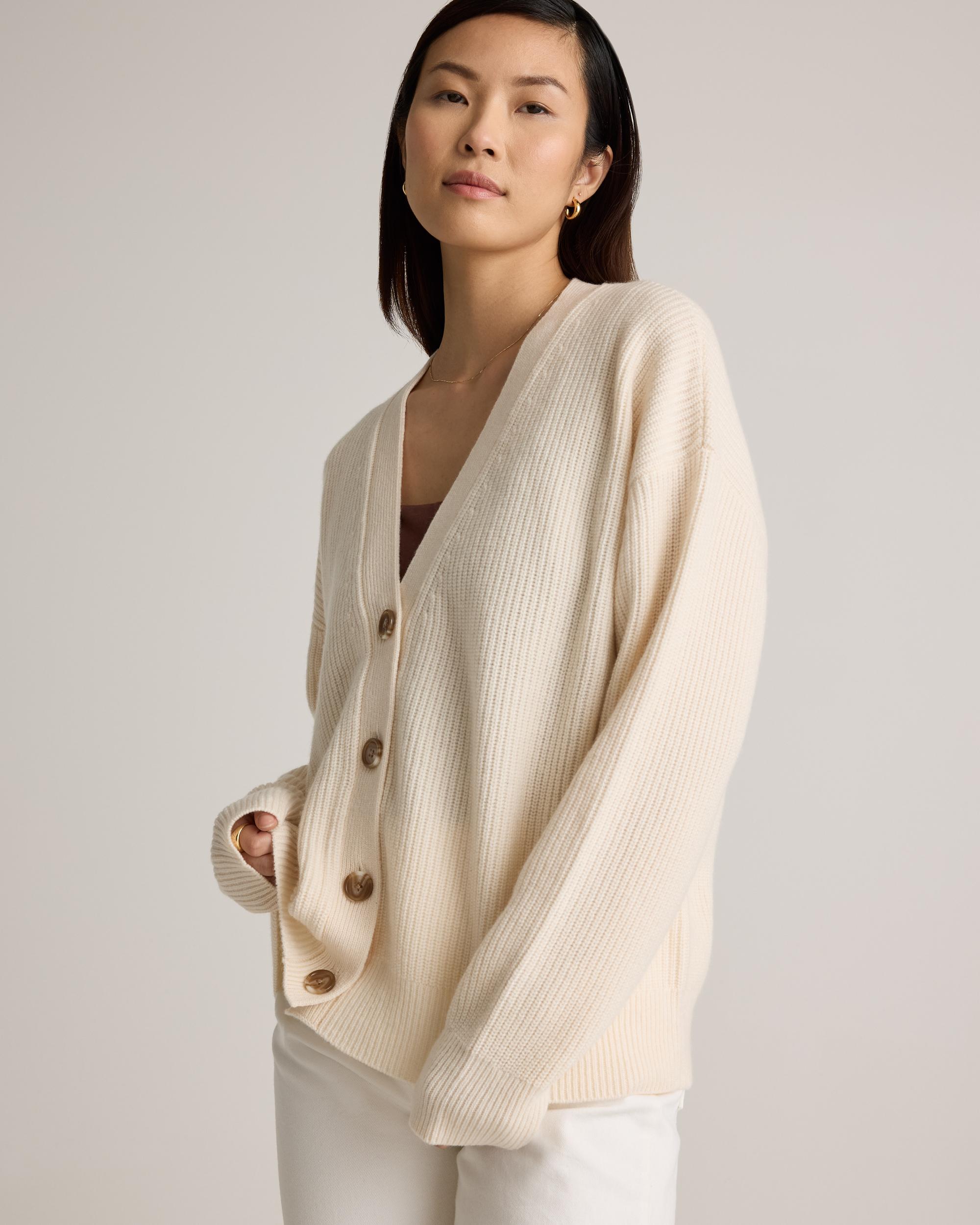 Quince | Women's Mongolian Cashmere Fisherman Boxy Cropped Cardigan Sweater Size XL Product Image