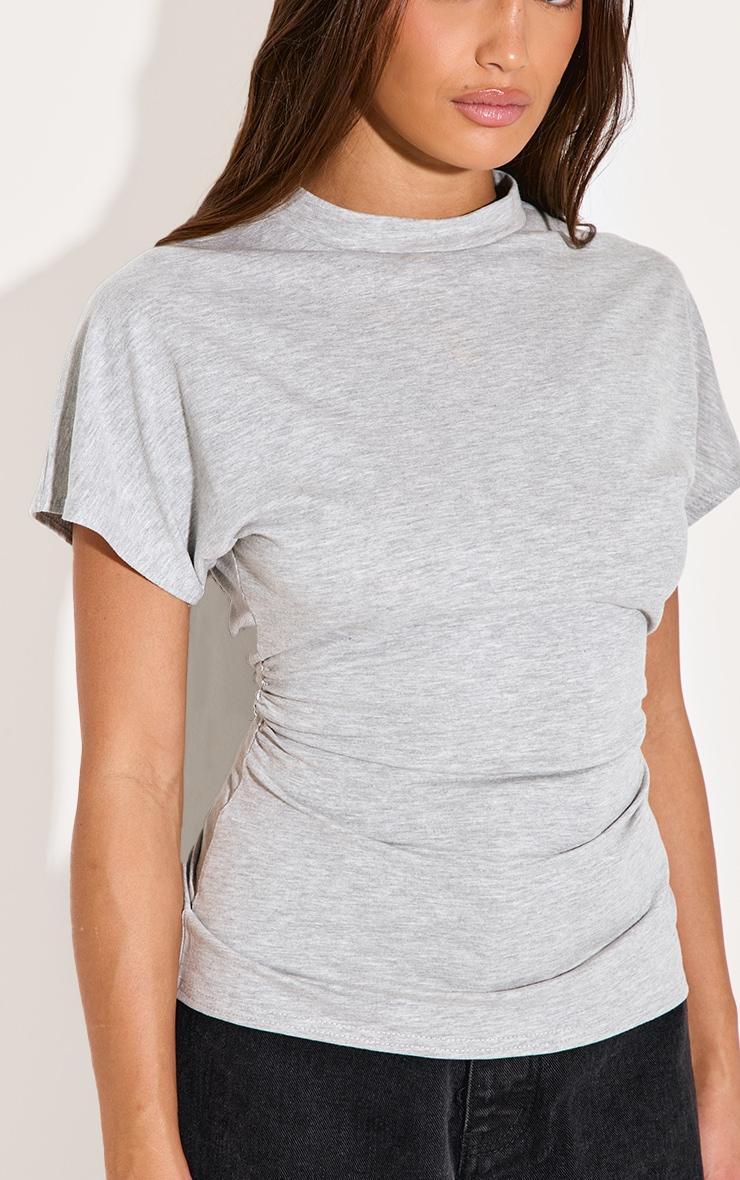 Grey Soft Touch Rib Asymmetric Long Sleeve Top Product Image