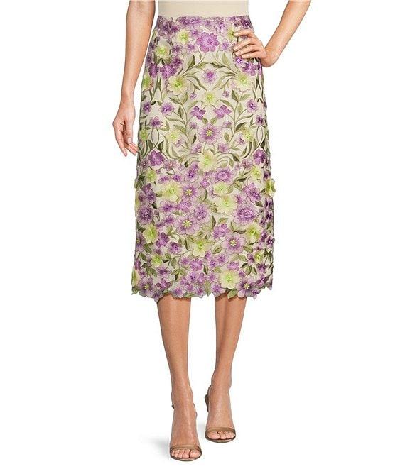 Muse by Marchesa Cynthia Floral Novelty Embroidered Pencil Midi Skirt Product Image