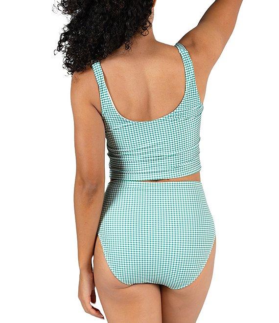 Janela Bay Green Blue Mini Plaid High Waist Seamless Swim Bottom Product Image