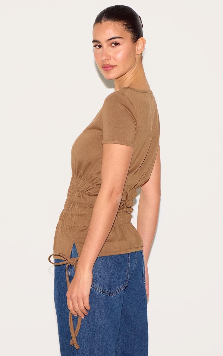 Mushroom Shirred Cap Sleeve T-shirt Product Image