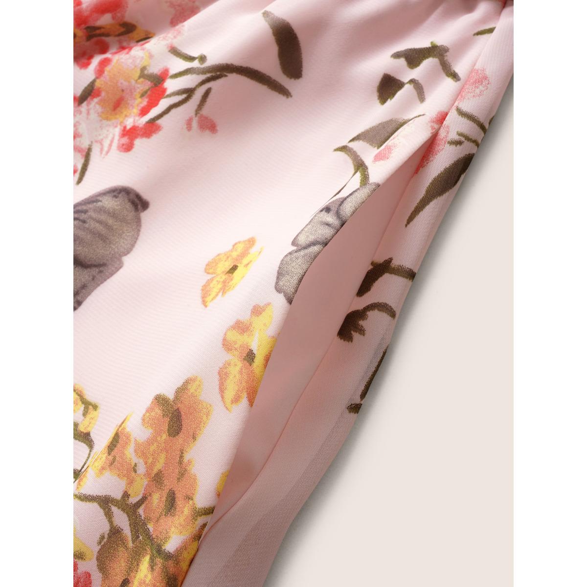 Plus Size V Neck Floral Ruched Sleeveless Dress Blush Women Elegant V-neck Sleeveless Curvy BloomChic 18-20/2X Product Image