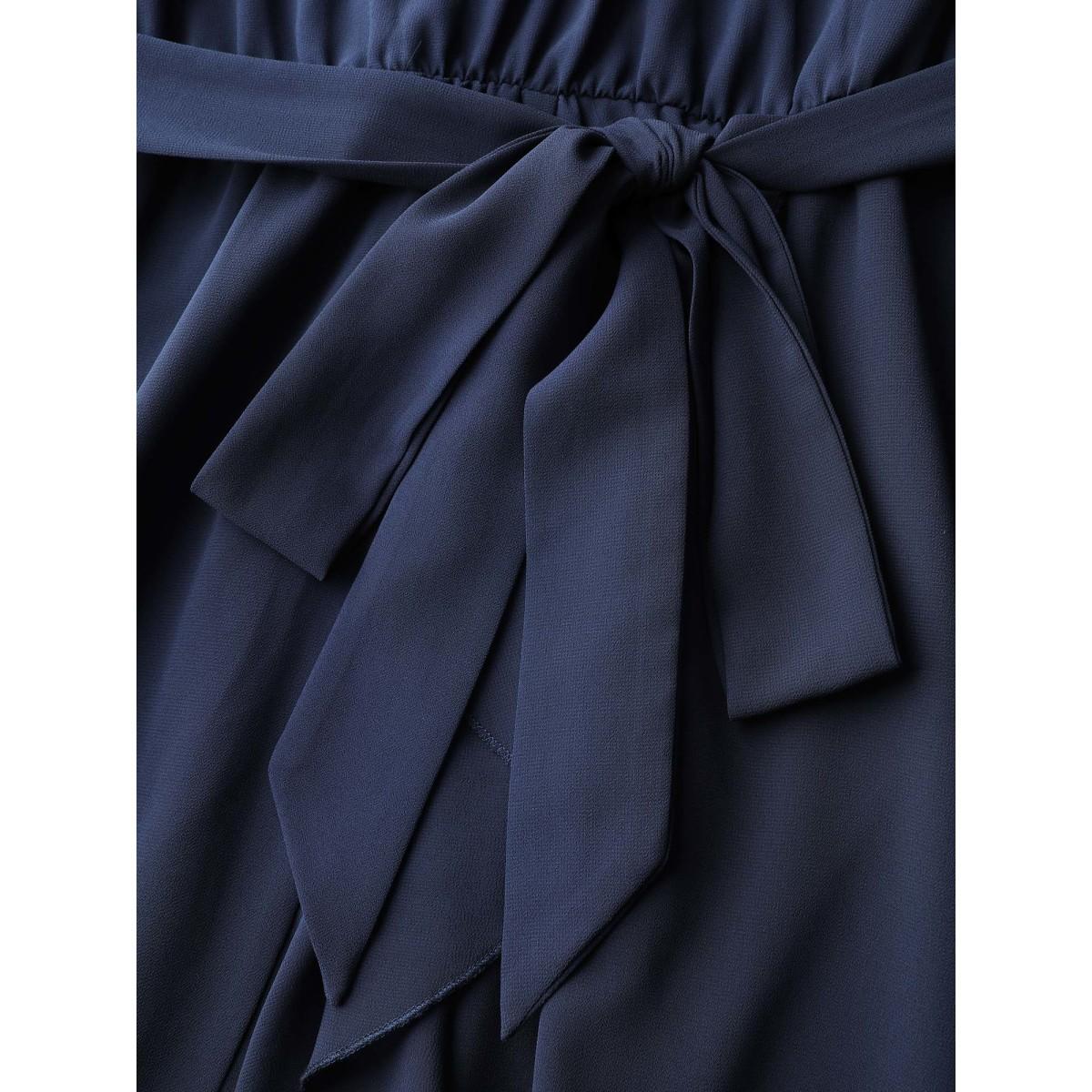 Plus Size Belted Waist High Low Hem Midi Dress Indigo Women Formal Belted V-neck Cap Sleeve Curvy BloomChic 10/M Product Image