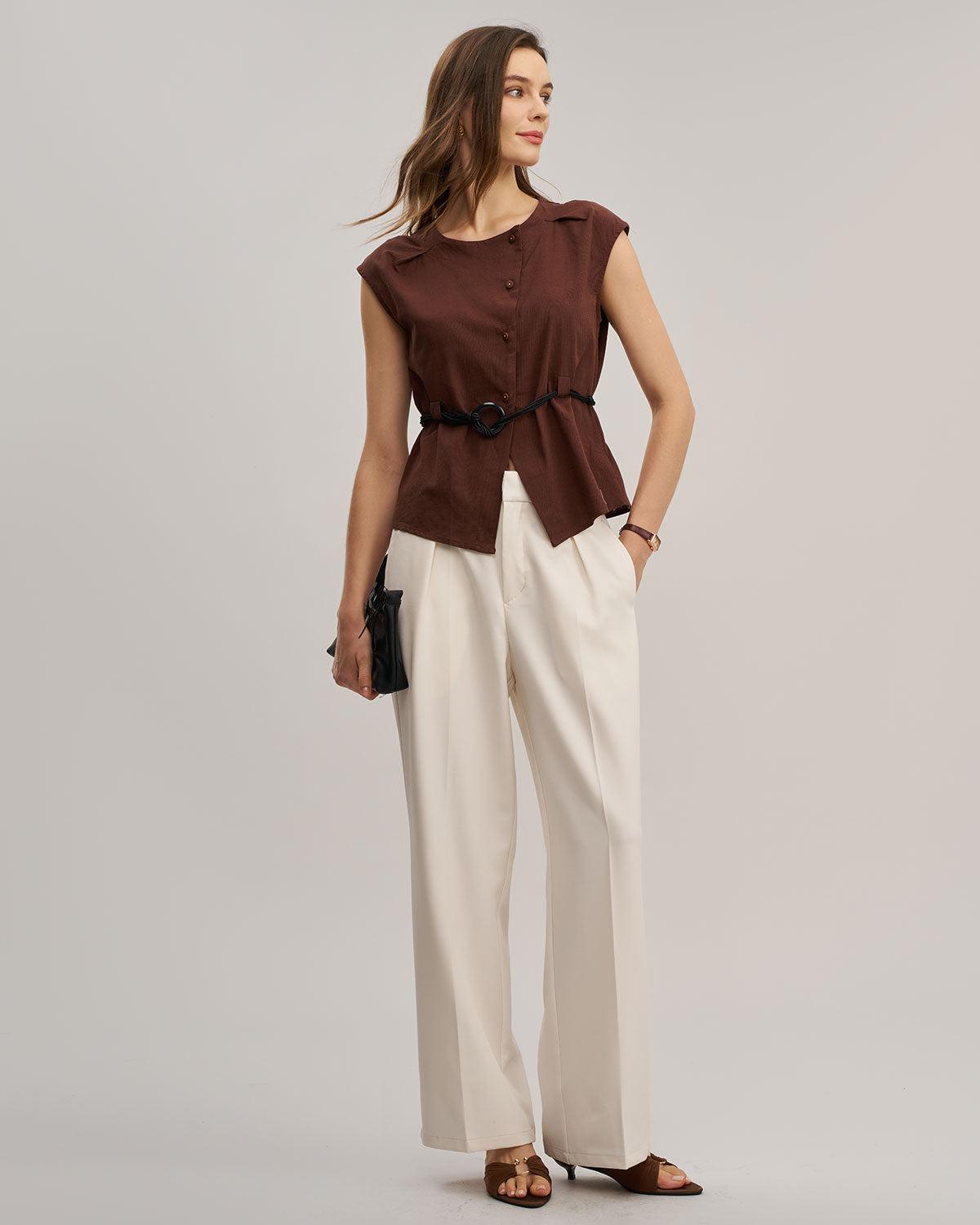 Apricot Elastic Waist Straight Pants Product Image