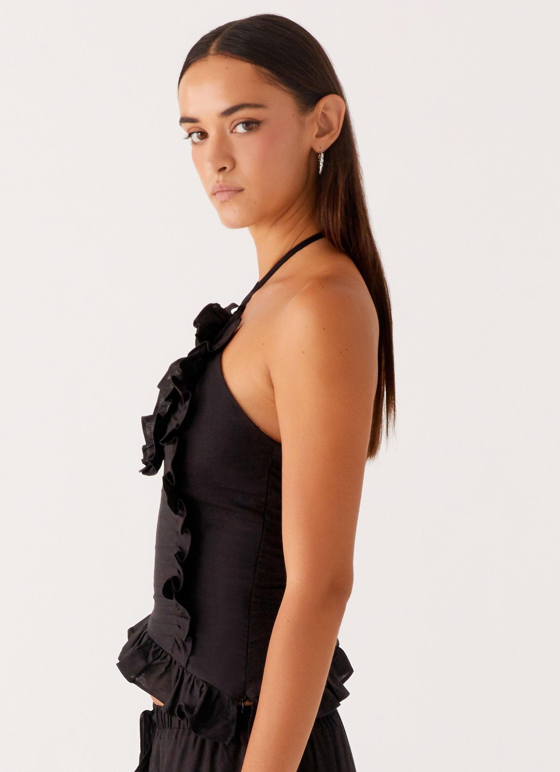 Mariella Linen Top - Black Product Image