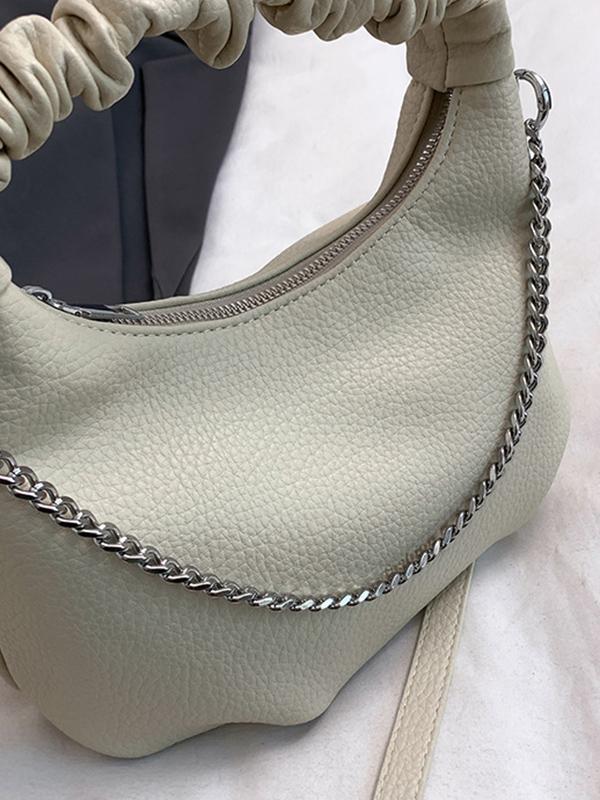 Chains Pleated Solid Color Zipper Crossbody Bags Handbags Product Image