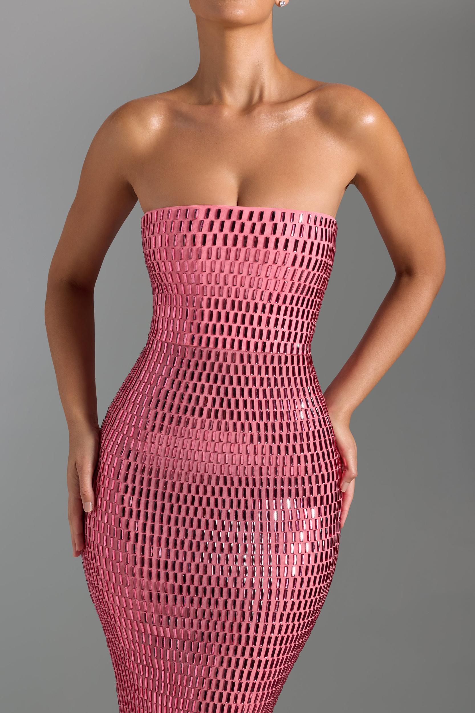 Embellished Bandeau Maxi Dress in Watermelon Product Image