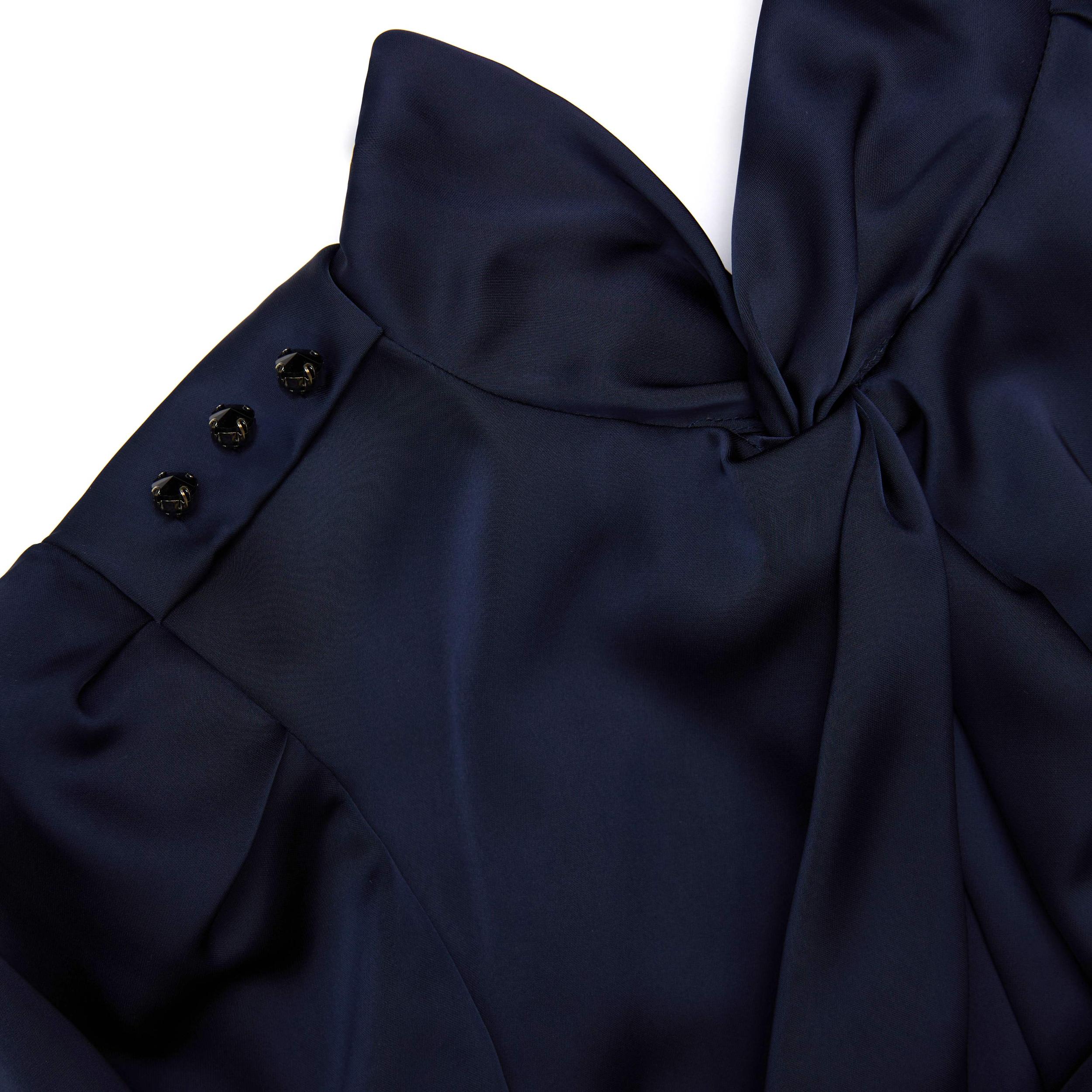 Navy Satin Midi Dress Product Image
