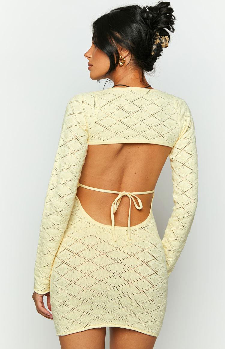 Carrie Yellow Long Sleeve Knit Mini Dress Product Image