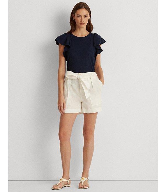 Lauren Ralph Lauren Linen High Rise Tie Belted Relaxed Shorts Product Image