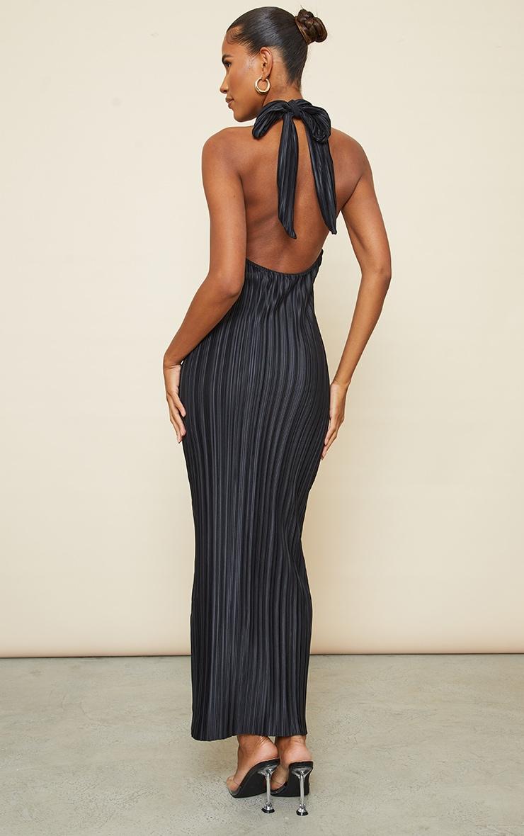  Black Plisse High Neck Low Back Maxi Dress Product Image