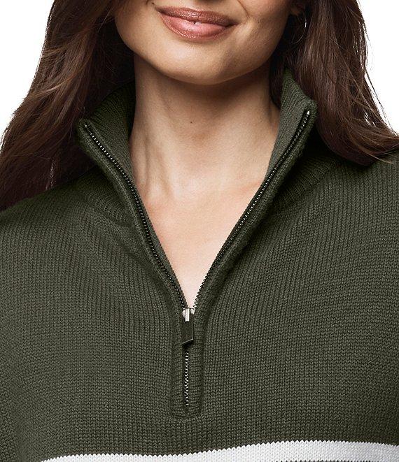 Splendid Georgie Knit Striped Mock Neck Long Sleeve Quarter Zip Sweater Top Product Image
