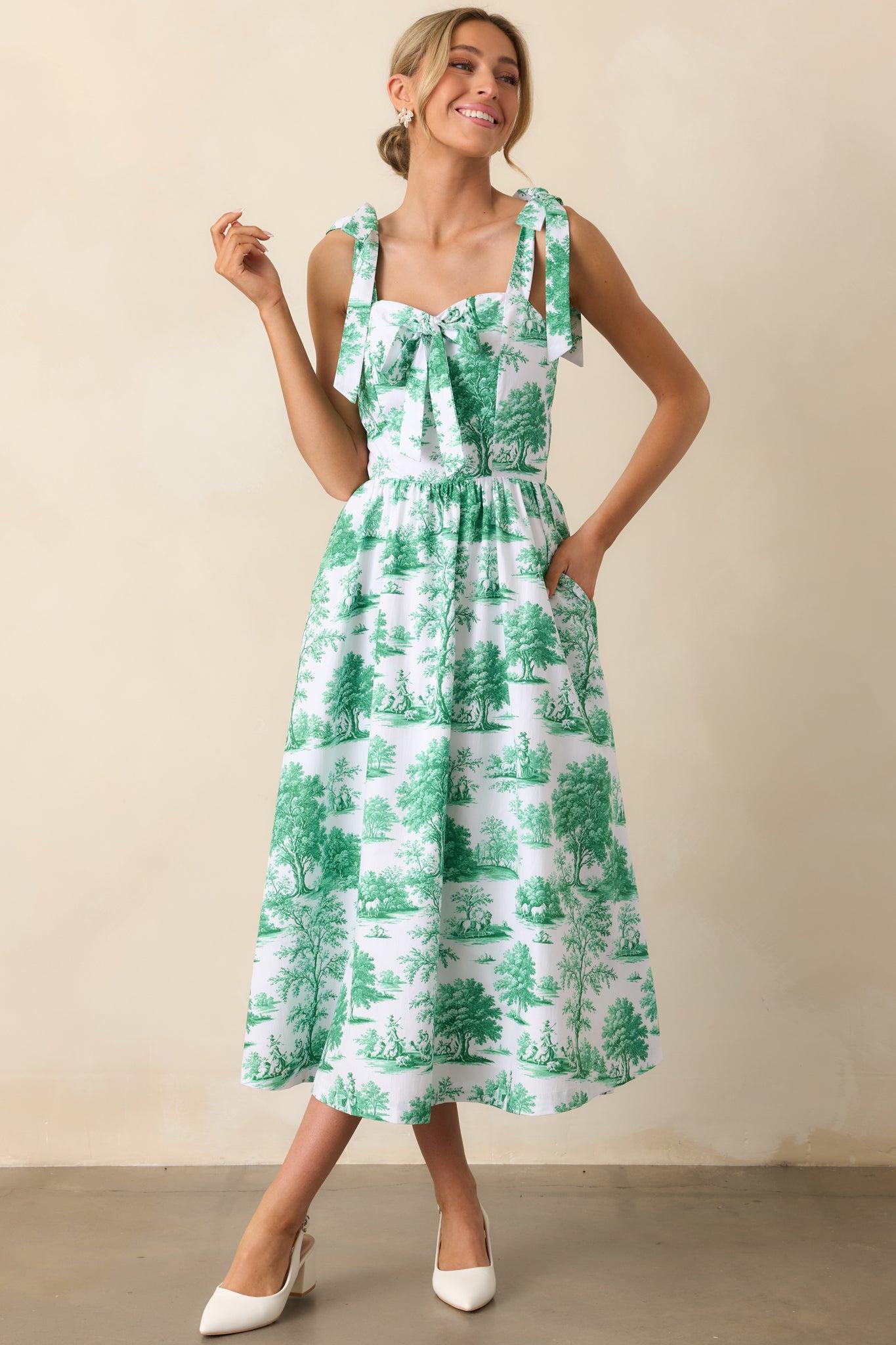 Juli Anna Eden Green Toile Cotton Midi Dress Product Image