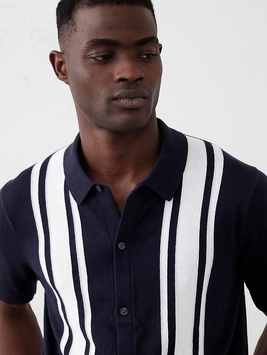 Button-Down Vertical Striped Polo Product Image