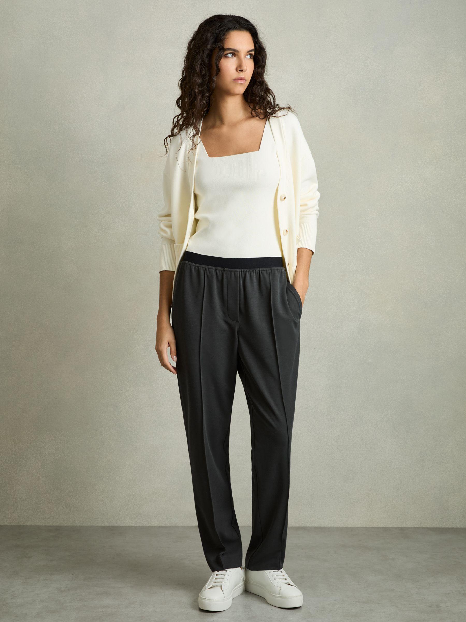 Petite Elasticated-Waistband Tapered Trousers in Charcoal Grey Product Image