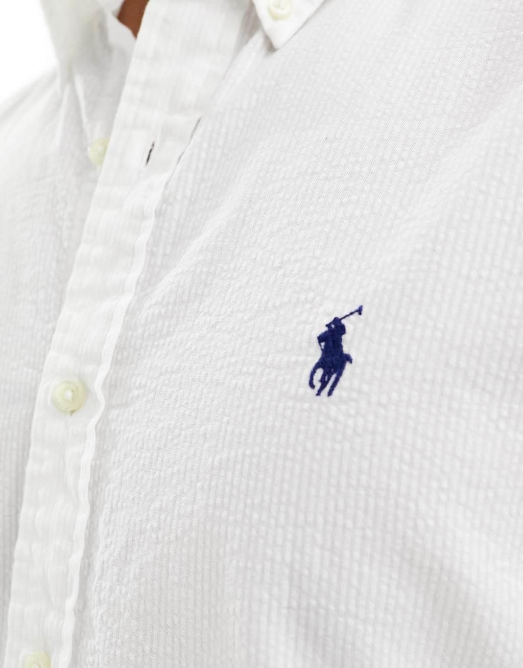 Polo Ralph Lauren icon logo seersucker shirt in white Product Image