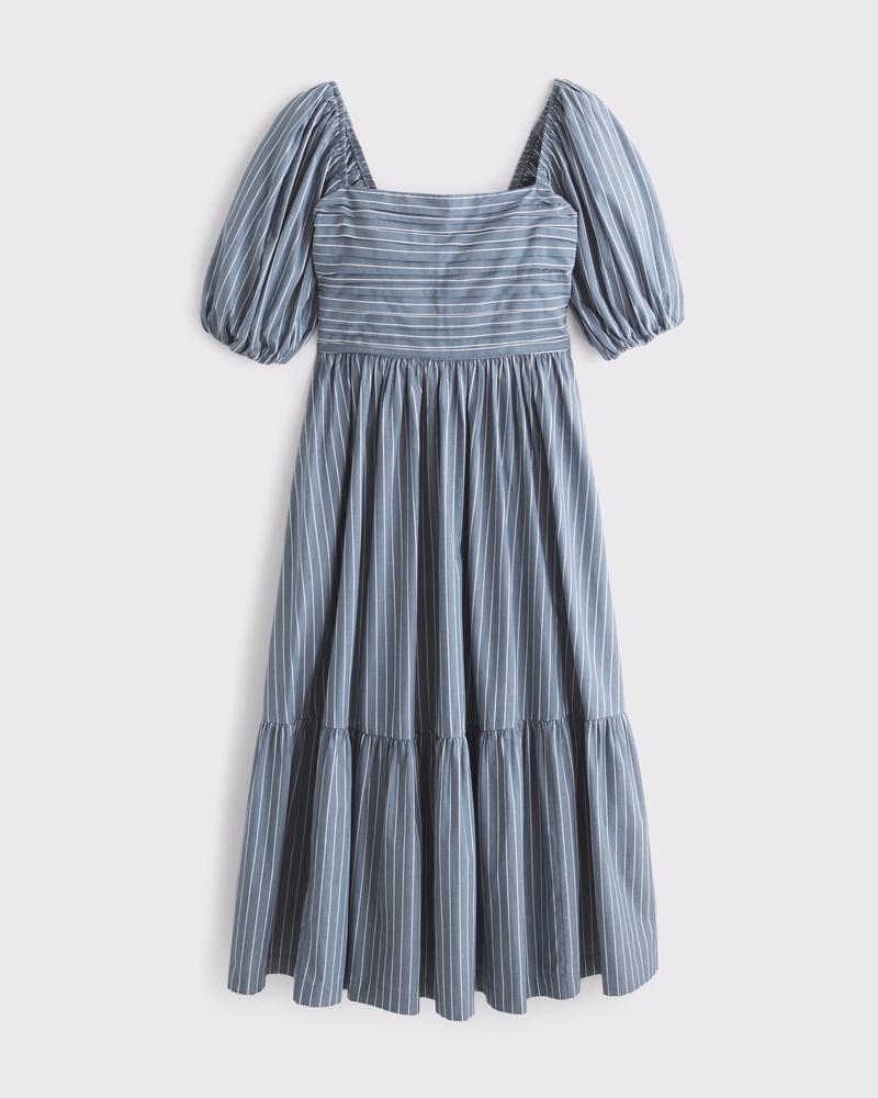 The A&F Emerson Poplin Puff Sleeve Midi Dress Product Image
