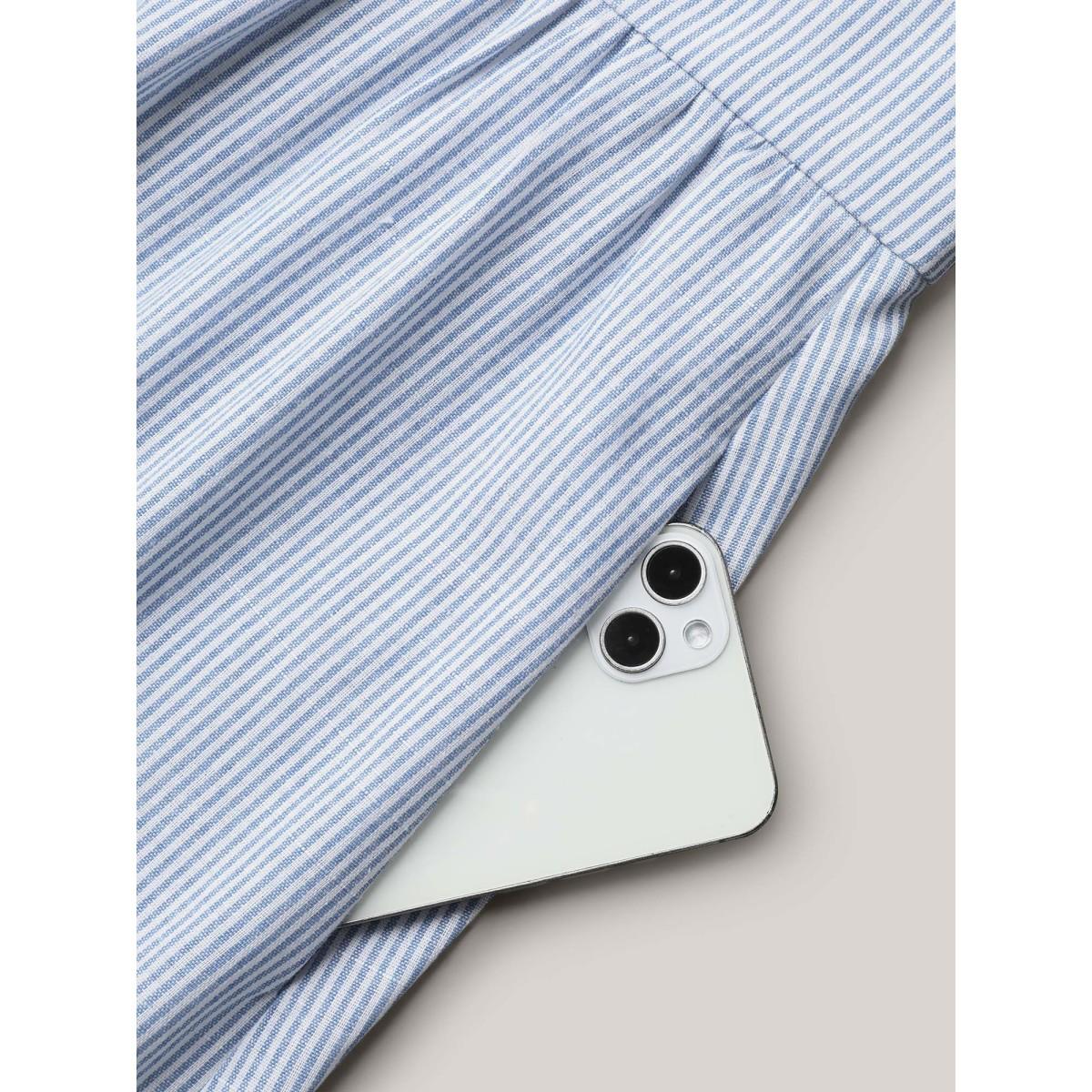 Plus Size Ruffled Striped Print Triangular Waist Midi Dress Skyblue Women Timeless Ruffles V-neck Cap Sleeve Curvy BloomChic 22-24/3X Product Image