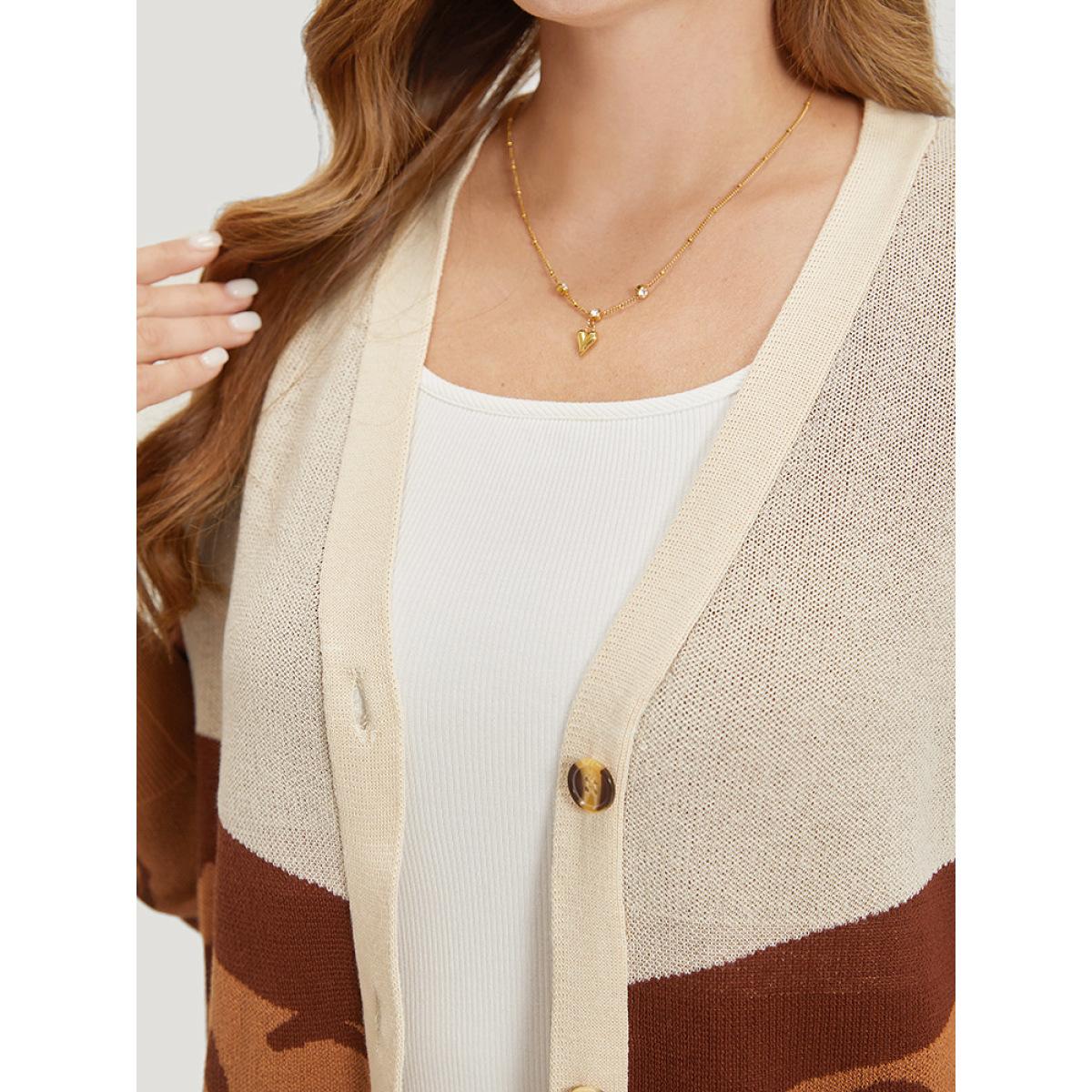 Plus Size Leopard Print Contrast Button Down Patched Pocket Cardigan Chocolate Women Casual Loose Long Sleeve Dailywear Cardigans BloomChic 22-24/3X Product Image