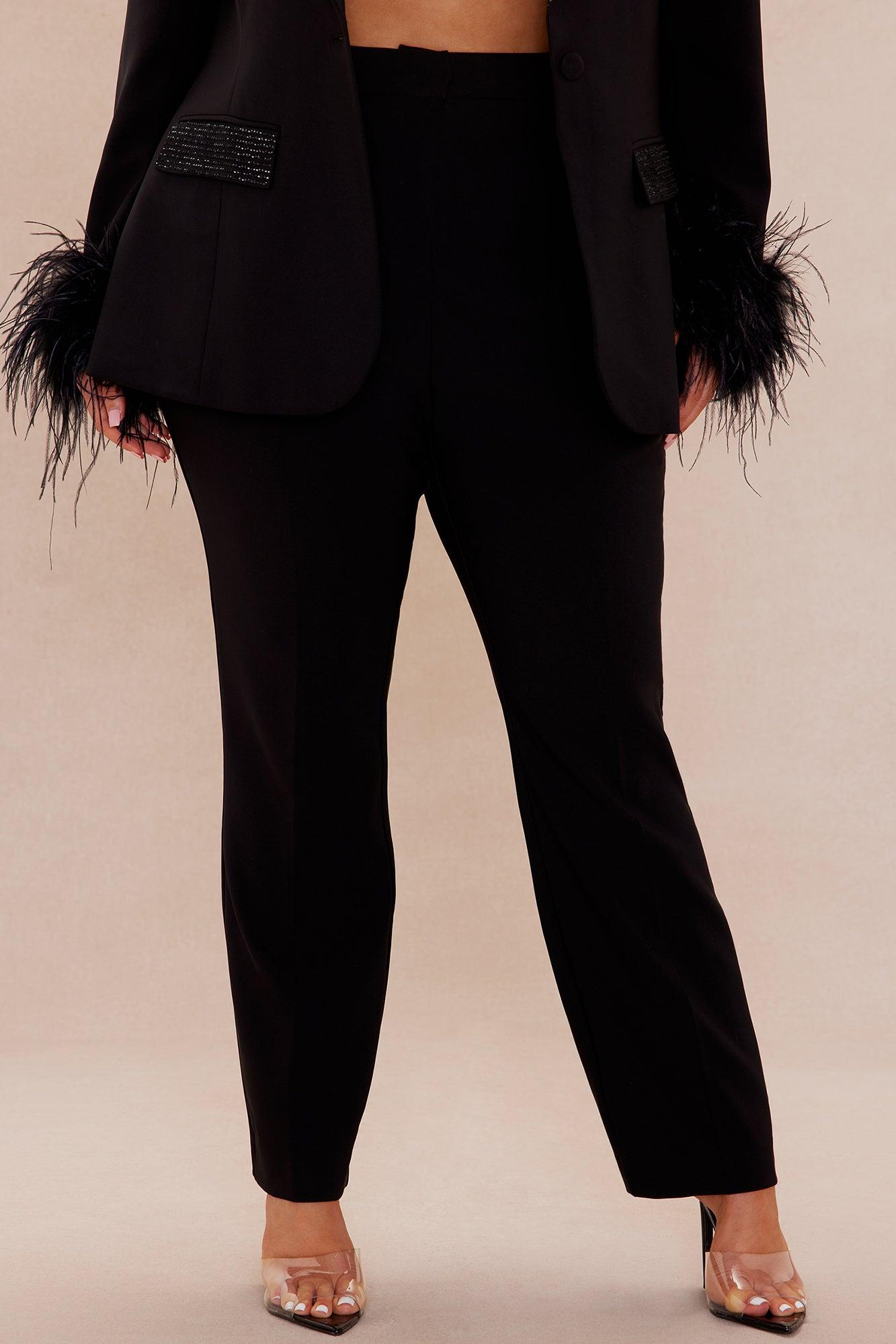 Clarissa Embellished Feather Blazer Suit Set - Black Product Image