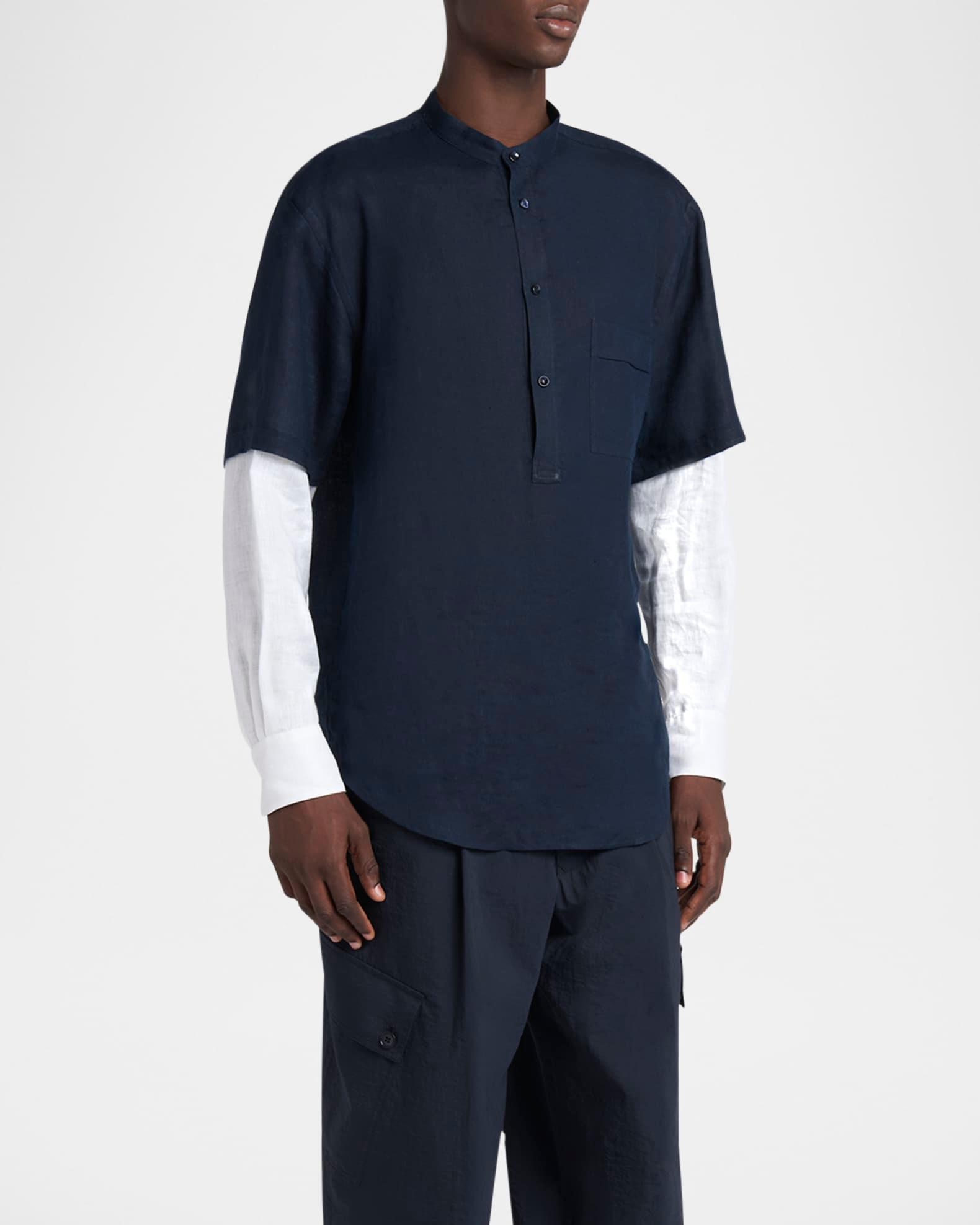 Men's Linen Shirt with Sewn-In Long Sleeves Product Image