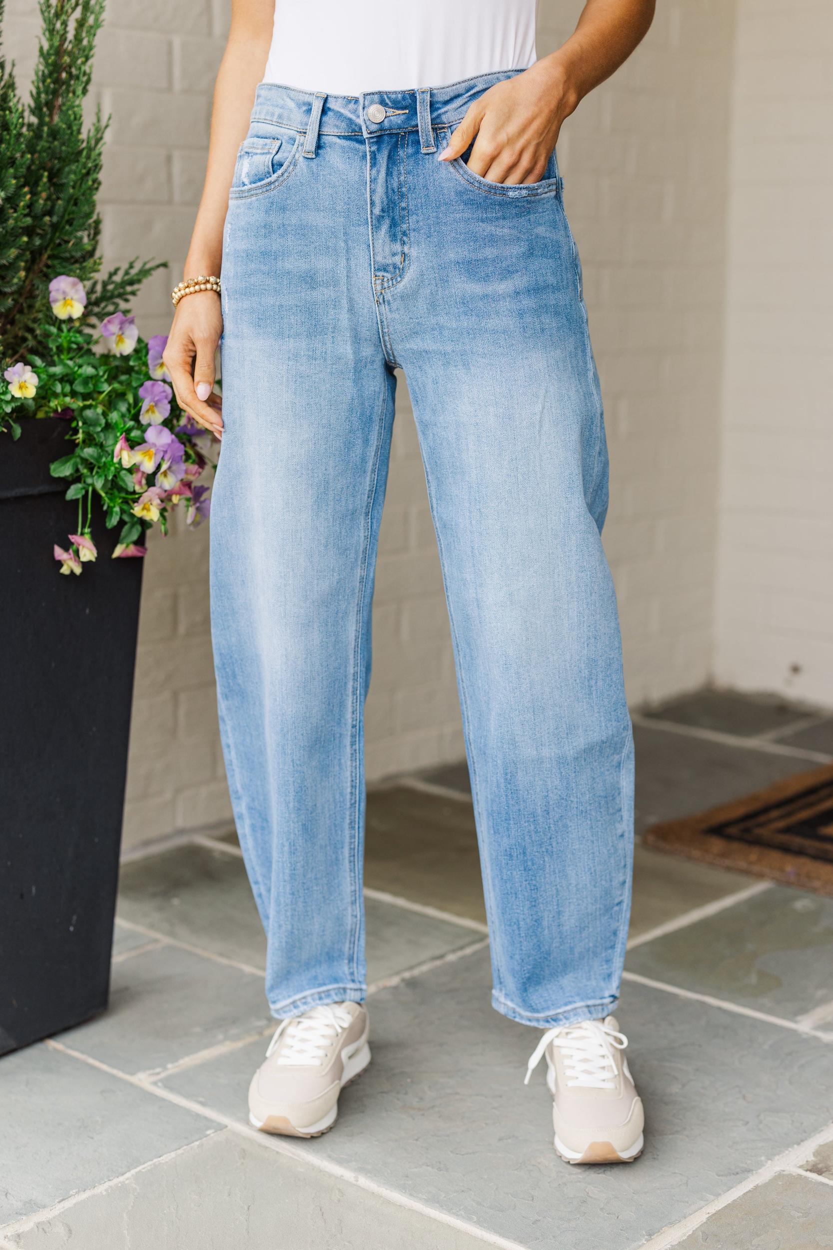 All For It Medium Wash Barrel Leg Jeans Female Product Image