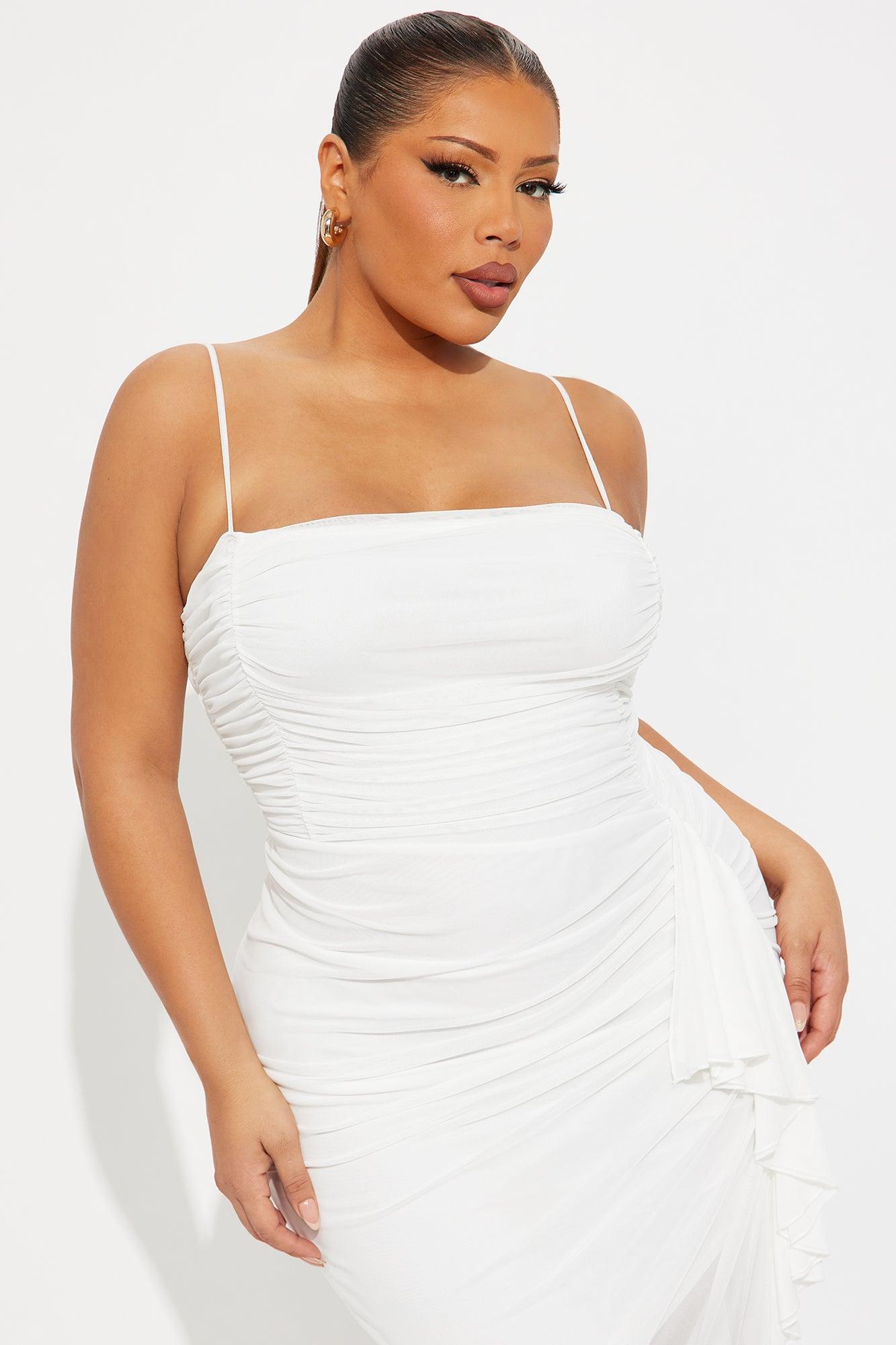 Pretty Lady Ruched Midi Dress - White Female Product Image