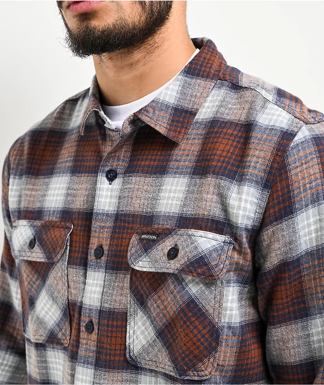 Brixton Bowery Lightweight Blue & Brown Flannel Shirt Product Image