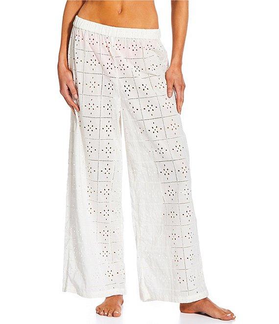 Billabong Solid Eyelet Texture Elastic Waist Wide Leg Swim Cover-Up Pants Product Image