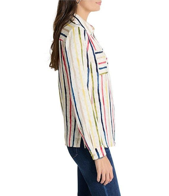 NIC + ZOE Painted Stripe Collar V-Neck Long Sleeve Top Product Image