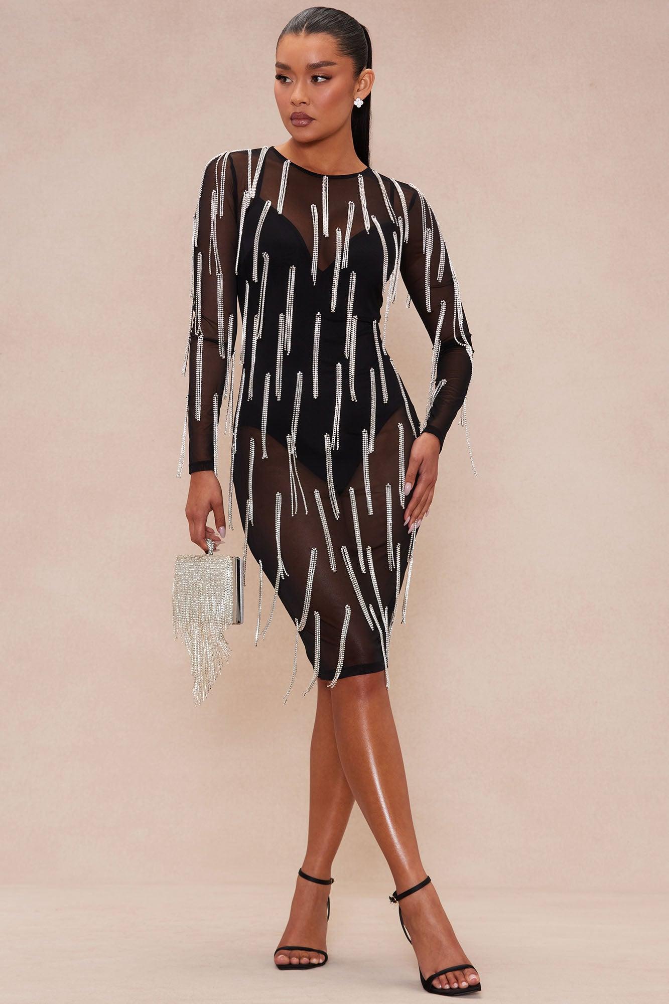 Haisley Embellished Midi Dress - Black Product Image