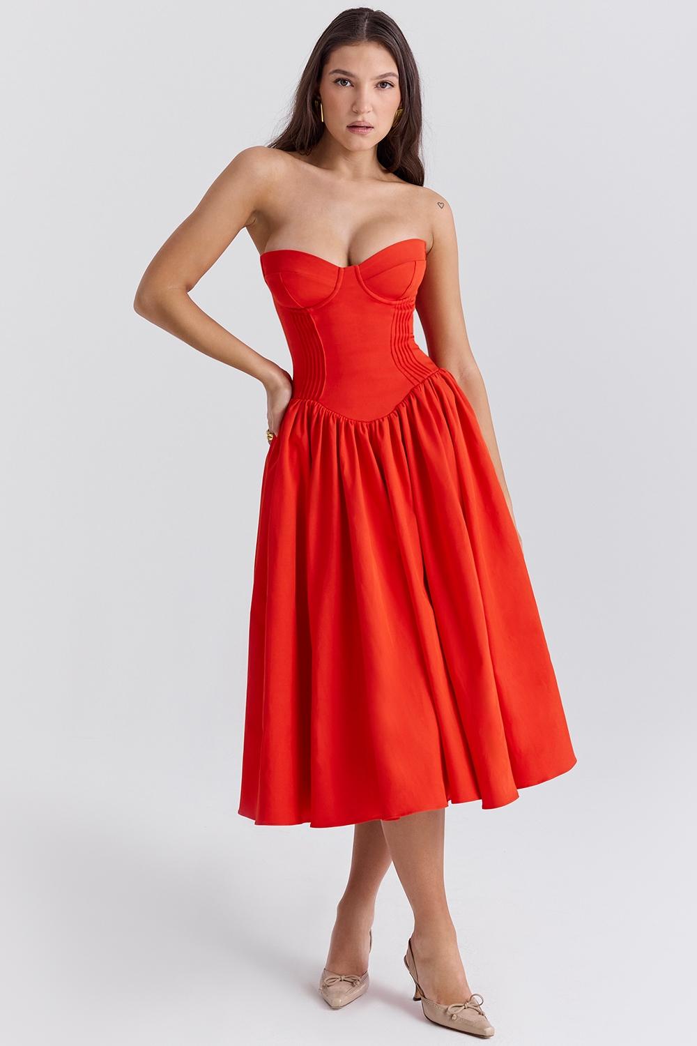 Elizabeth  italian tomato strapless midi sundress Product Image