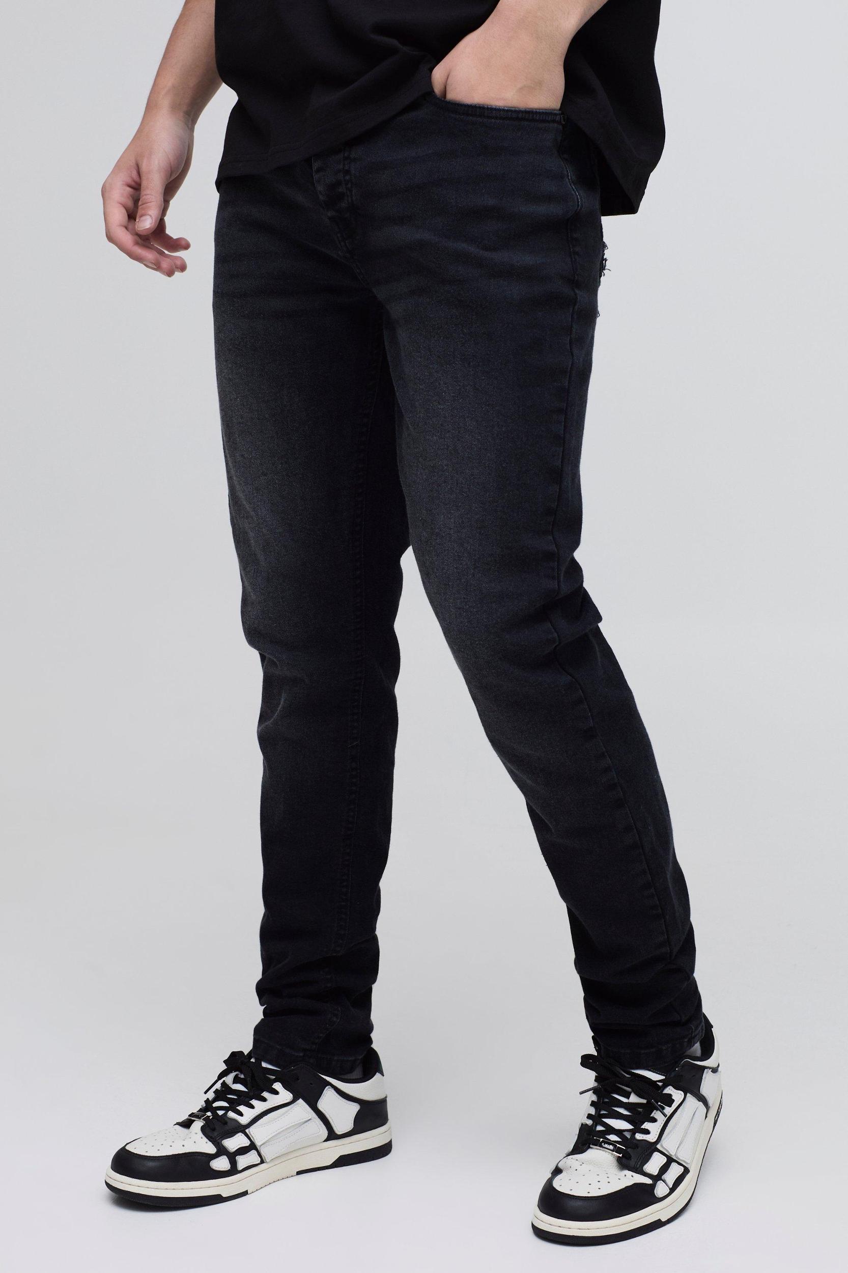 Skinny Stretch Acid Wash Applique Denim Jeans | boohooMAN USA Product Image