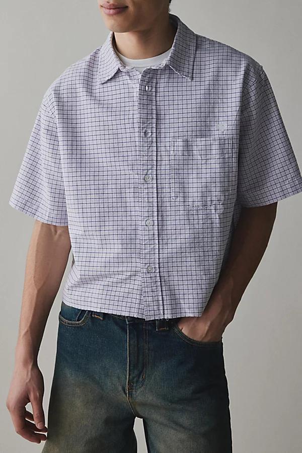 Urban Outfitters UO Check Pattern Cutoff Oxford Shirt Top Mens at Urban Outfitters Product Image