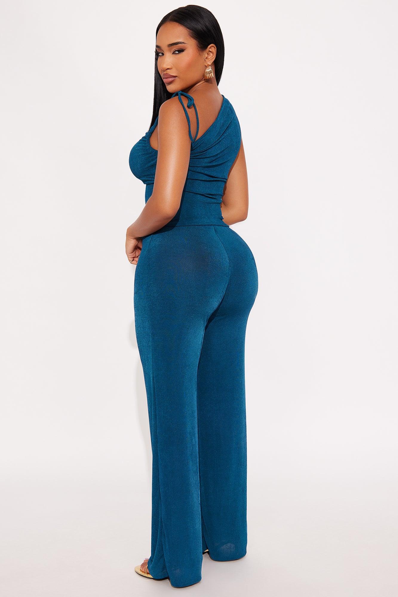 Cassie Slinky Wide Leg Pant Set - Teal Female Product Image