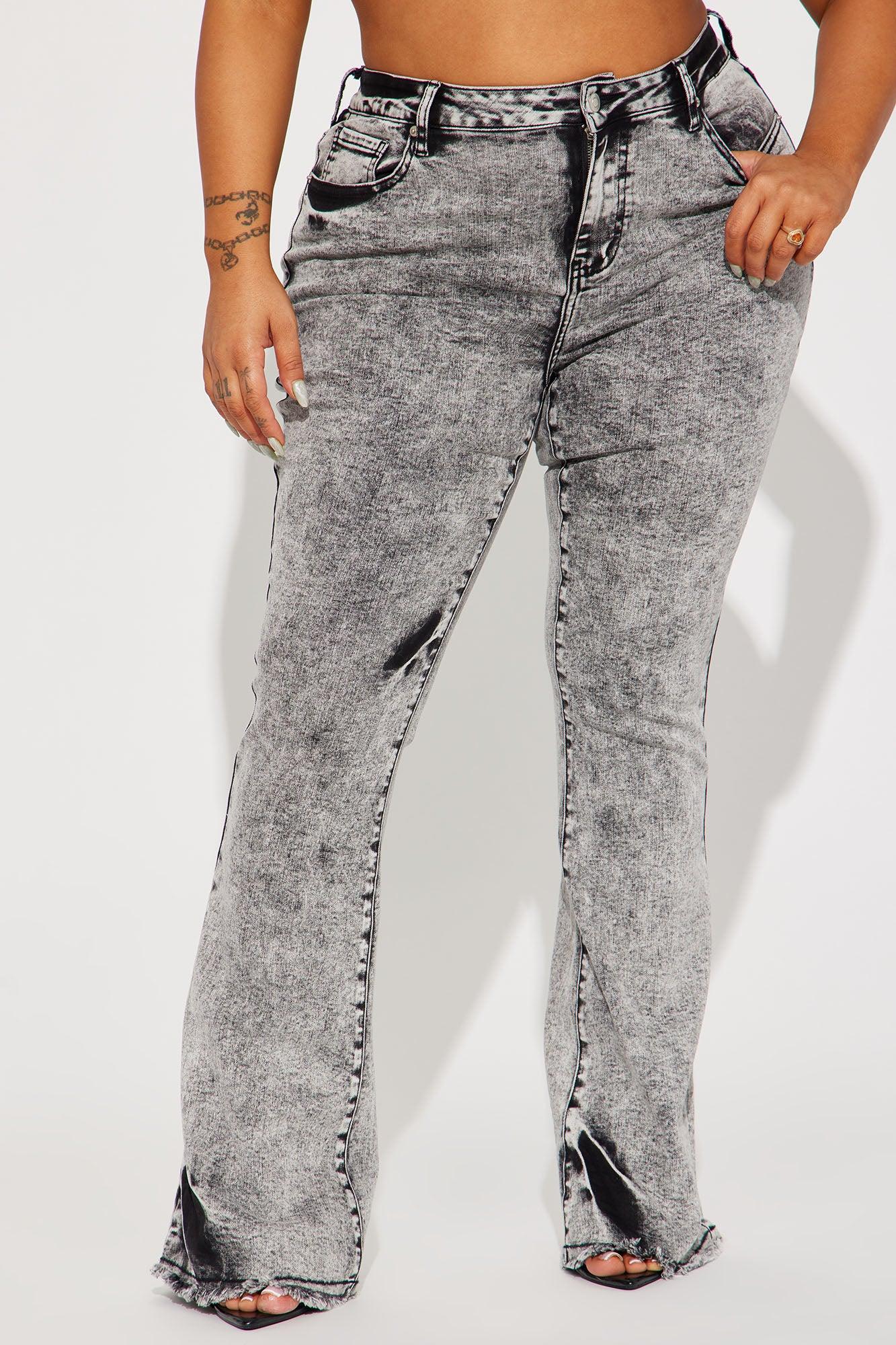 No Invite Stretch Flare Jeans - Acid Wash Black Product Image
