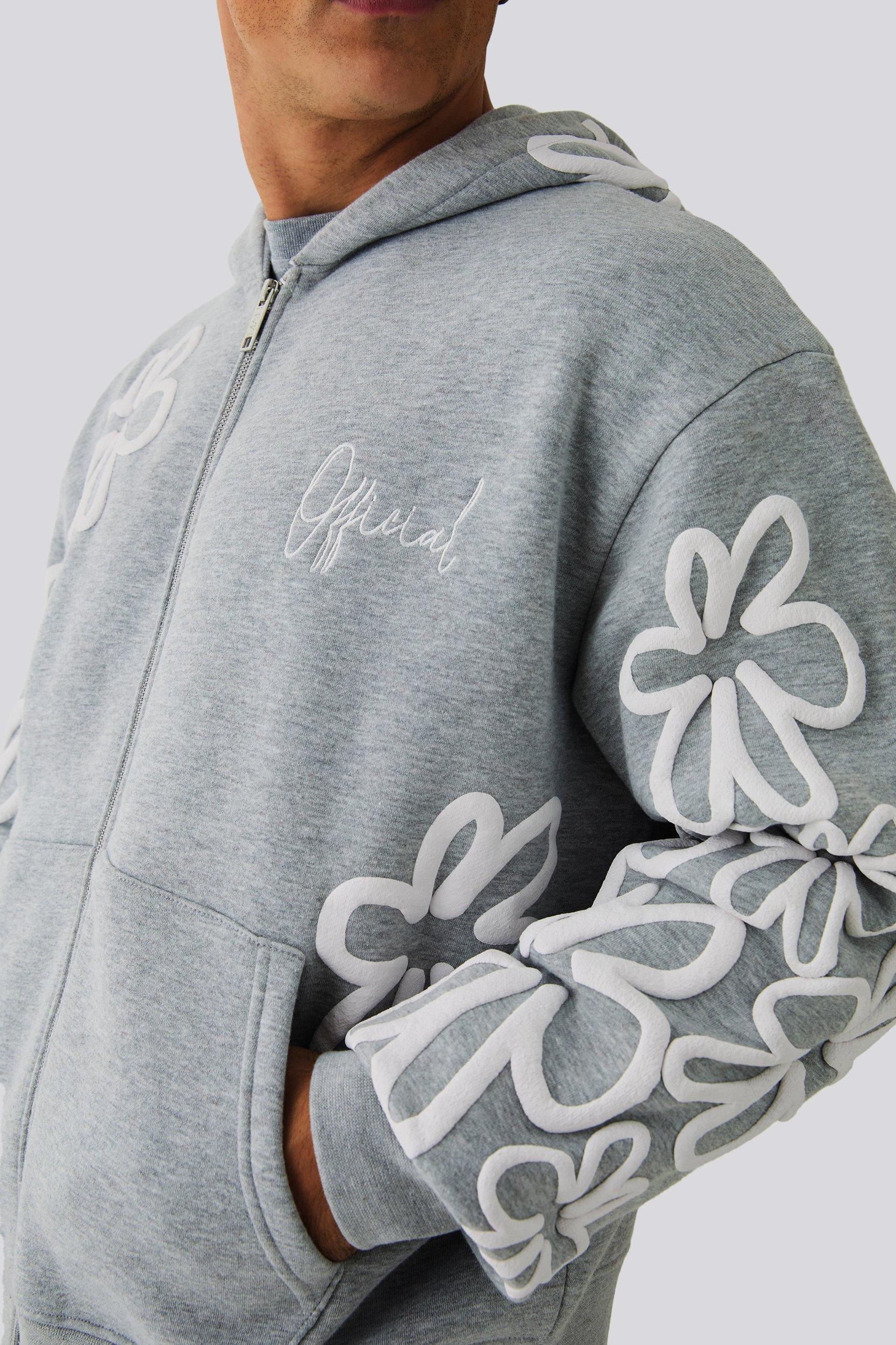 Oversized Boxy Floral Puff Print Zip Through Tracksuit | boohooMAN USA Product Image