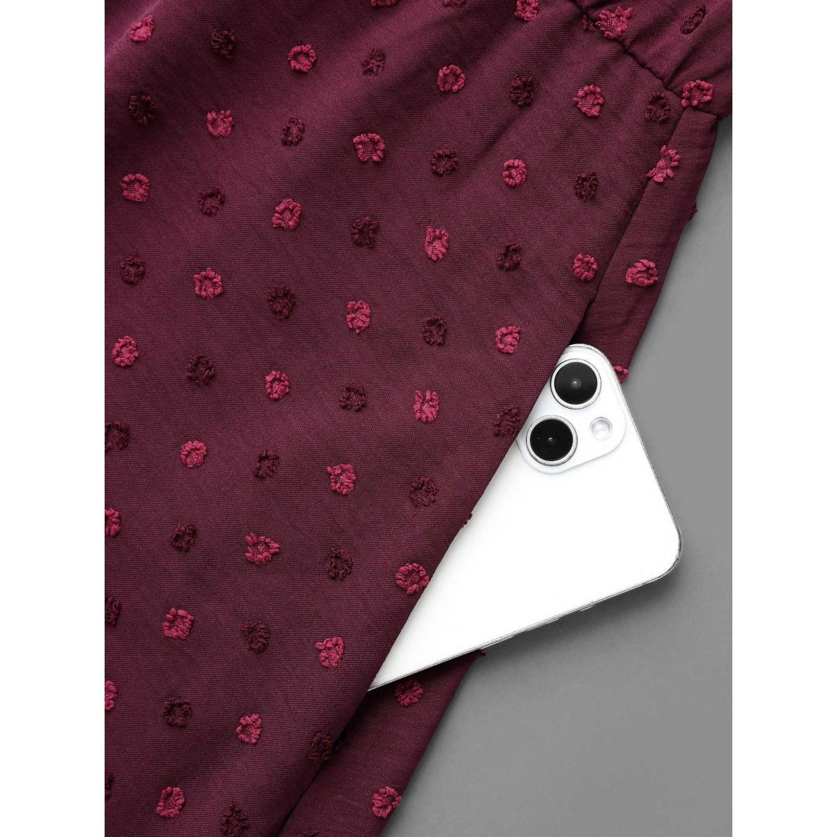 Plus Size Textured Shirt Collar Button Front Midi Dress Burgundy Women Elegant Texture Shirt collar Long Sleeve Curvy BloomChic 14-16/1X Product Image